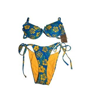 Berlook bikini set floral hibiscus blue XL